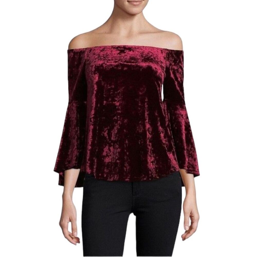 Aqua Size XS Crushed Velvet Off the Shoulder Top Y2K Dark Romantic Bell Sleeve